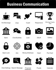 A set of 20 Business icons as hot beverage, chat, cupid