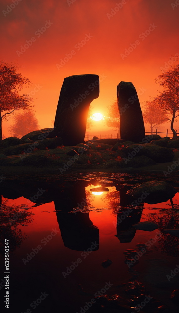 Poster dolmen at sunset