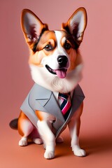 服を着たコーギー犬、子犬、可愛い、ピンク背景｜Corgi dog in clothes, puppy, cute, pink background. Generative AI