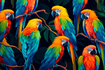 Pattern with colored parrots. Background, parrot wallpaper