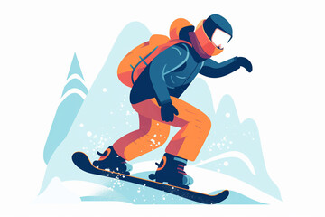 Snowboarder in action. Extreme winter sports. Snowboarding emblem. Sport club logo. Snowboarding equipment. Outdoor sports activity.  - obrazy, fototapety, plakaty