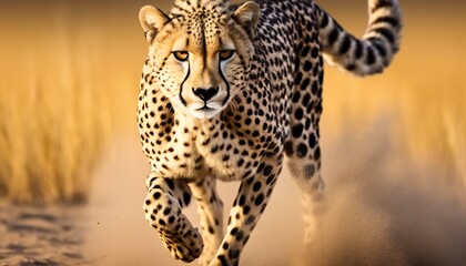Cheetah stalking prey on savanna