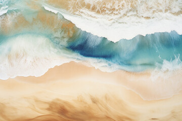 watercolor brush painting in brown sand blue sea wave for backgrounds.