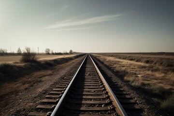 Endless train tracks reaching into the distance. Generative AI