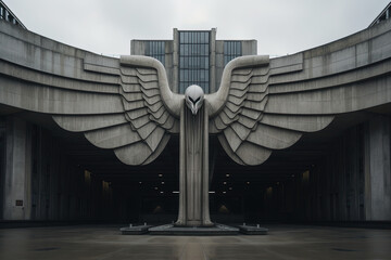 Symmetrical Architecture of the Soviet Union Brutalist Style Building