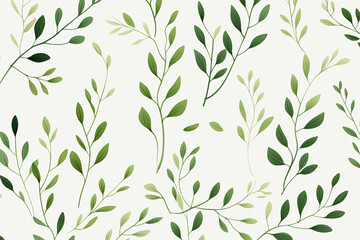 Green plant and leafs pattern. Pencil, hand drawn natural illustration. 