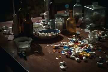 medication scattered across the table. Generative AI
