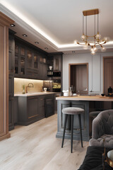 Classic style kitchen interior in luxury house.