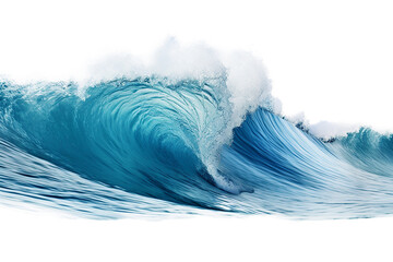 Large stormy sea wave in deep blue, isolated on white. - obrazy, fototapety, plakaty
