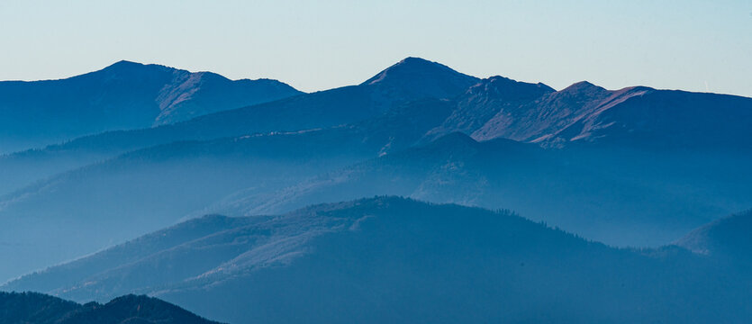 Stoh, Osnica and Poludnovy grun in Mala Fatra mountains from Velky Choc hill in Chocske vrchy mountains in Slovakia
