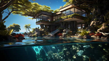 Fototapeta na wymiar luxury underwater villa