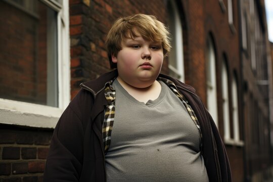 Overweight Boy . Сoncept Healthy Eating Habits, Exercise Options, Mental Health Support, Selfesteem Challenges
