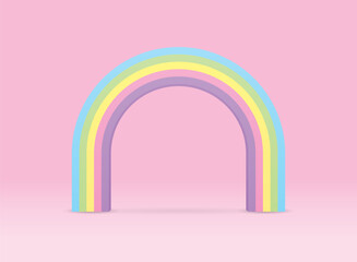 cute kawaii sweet pastel rainbow archway 3d illustration vector