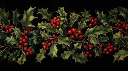 Fototapeta na wymiar Illustation of holly leaves and berries in a Christmas frame