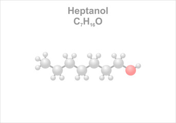 Heptanol. Simplified scheme of the molecule. Use in perfumery as aroma and as thinning agent in industry.