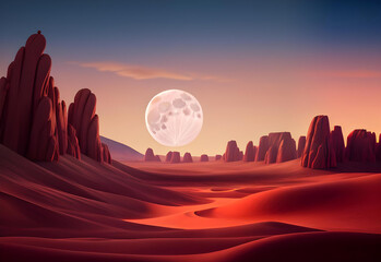 a desert landscape with full moon ai generated