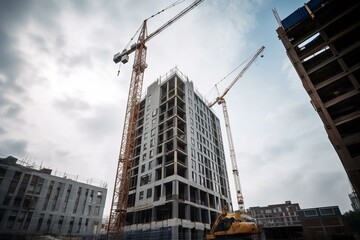Fototapeta na wymiar A construction site for high-rise apartments with crane. Generative AI