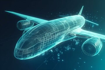 Futuristic 3D aircraft projection. Fusion of transport and tech. Generative AI