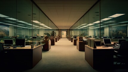 Modern office interior, panoramic window view