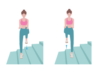Stair workout: Exercises you can do at every staircase you find.
Doing High Knee Stretch jump training will help strengthen your body and burn a lot of calories. Isolated vector in cartoon.
