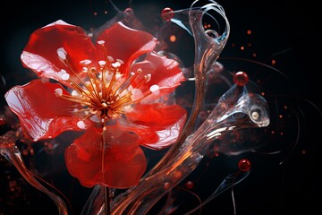 An icy red abstract flower, showcasing a fusion of fashion, art, and technology. Generative AI