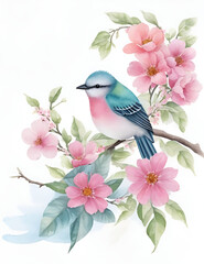A bird Sitting on branch water color image ai generated 