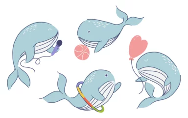 Photo sur Plexiglas Baleine Cute whale cartoon characters . Hand drawn style . White isolate background . Vector .