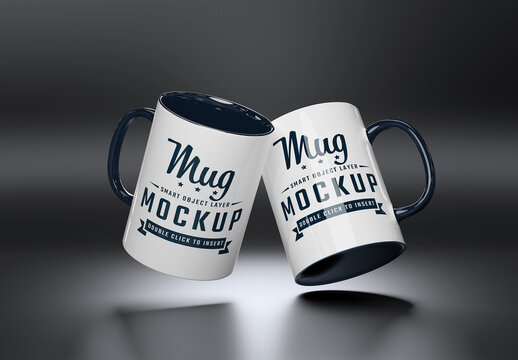 Two Mugs Mockup On Dark Background