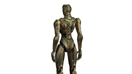 3d rendering of detailed futuristic robot or alien humanoid cyborg. Back view of the upper body isolated on transparent background