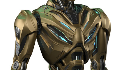 3d rendering of detailed futuristic robot or alien humanoid cyborg. Close-up view of the upper chest isolated on transparent background
