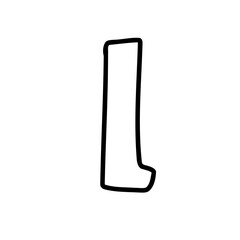 Cartoon L black letter of latin english outline in outline childlike style isolated on white background. For typography, font, alphabet, lettering, logo, presentation, signboard, education, branding.