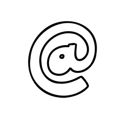 Obraz premium Symbol At cartoon outline font in outline childlike style isolated on white background. For typography, font, lettering, logo, alphabet, signboard, education, branding, presentation.