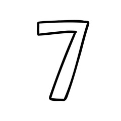 Digit number seven cartoon outline in outline childlike style isolated on white background. For typography, font, lettering, logo, alphabet, signboard, education, branding, presentation.