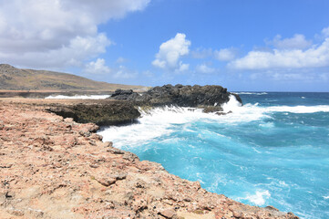 Crashing Ocean Waves on Aruba's Rocky Eastern Coast