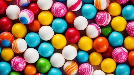 Fototapeta na wymiar Top view on large colorful jawbreaker candies background. Gum colorful balls. Generative AI