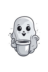 white ghost graphic kawaii drinking coffee