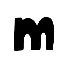 m letter of english latin fill black font in childlike style isolated on white background. For font, typography, branding, logo, lettering, education, signboard, alphabet, presentation, paper.