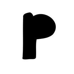 p letter of english latin fill black font in childlike style isolated on white background. For font, typography, branding, logo, lettering, education, signboard, alphabet, presentation, paper.