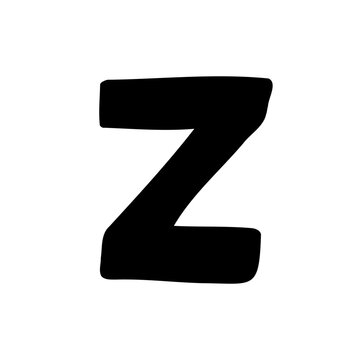 Z Letter Of English Latin Fill Black Font In Childlike Style Isolated On White Background. For Font, Typography, Branding, Logo, Lettering, Education, Signboard, Alphabet, Presentation, Paper.