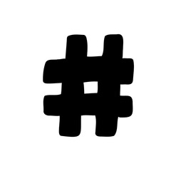 Symbol hash bold light font in childlike style isolated on white background. For font, typography, branding, logo, lettering, education, signboard, alphabet, presentation, paper.