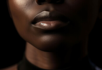 close up of black woman neck face and shoulder natural beauty skin concept. Studio portrait of shirtless beautiful woman and perfect skin. Generative ai