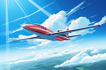 Fototapeta premium aircraft soaring through the sky. Show it in a majestic pose, wings outstretched against the backdrop of the blue sky and clouds. Generated with AI