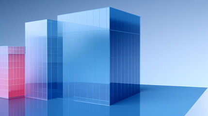 Colorful cubes in a geometric pattern. Abstract architectural composition, against the background of blue. AI Generated