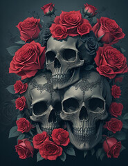 Gothic Skulls and Roses. Generative AI
