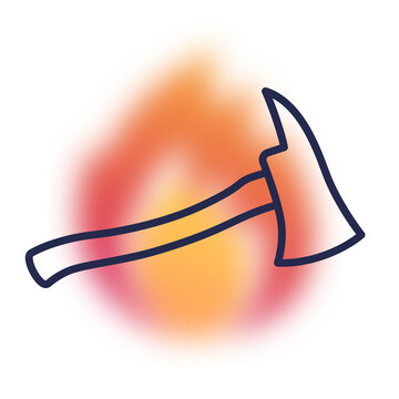 Axe of firefighter png icon with fire