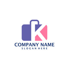 Letter K with Suitcase logo design vector. Initial K with Suitcase logo design template concept