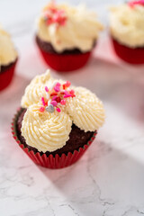 Red Velvet Cupcakes with White Chocolate Ganache Frosting