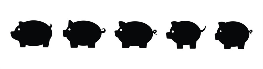 Pig icon set. Pig icon simple style. Piggy icon collection. Pig icon in flat style. Animal pig sign and symbol. Vector illustration. 
