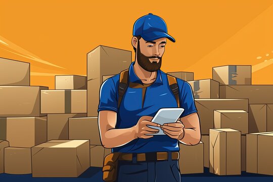 depicts a diligent parcel delivery worker. Show them with a uniform, carrying a stack of packages, Generated with AI