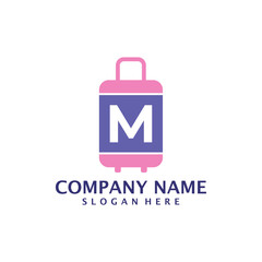 Letter M with Suitcase logo design vector. Initial M with Suitcase logo design template concept